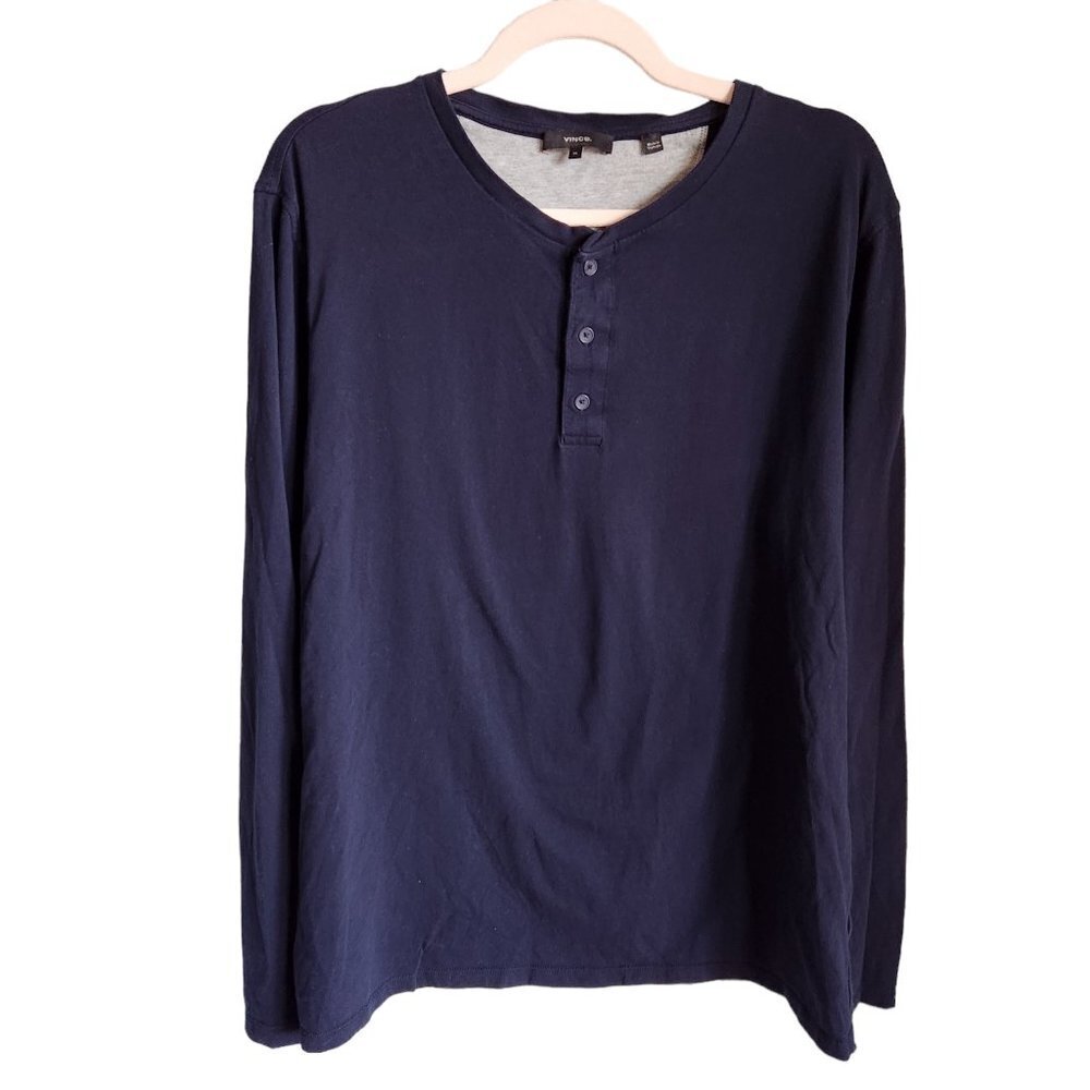 Vince Shirt Men's XL Blue Long Sleeve Henley Tee Shirt Cotton